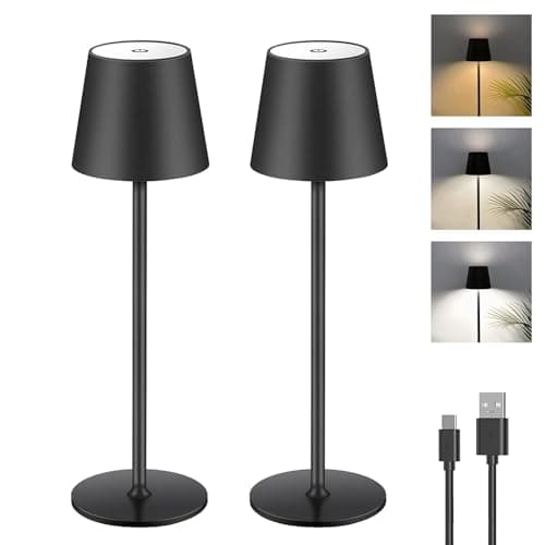 Pack of 2 Dimmable LED Battery Table Lamps, Touch Wireless Table Lamp