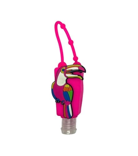 Kids Hand Sanitizer Emty Bottles Refillable Bottle Bottles With Silicone cover/case Leakproof Travel Essentials for Children Great for School and playgrounds clip on bags and prams (Pink bird)
