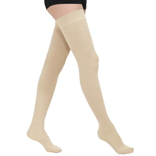 AOGOE Thigh High Compression Stockings for Women & Men, 23-32 mmHg Closed Toe Support Stockings with Anti-Slip Silicone Band, Graduated Compression Socks for Varicose Veins, Edema, Flight, Nursing