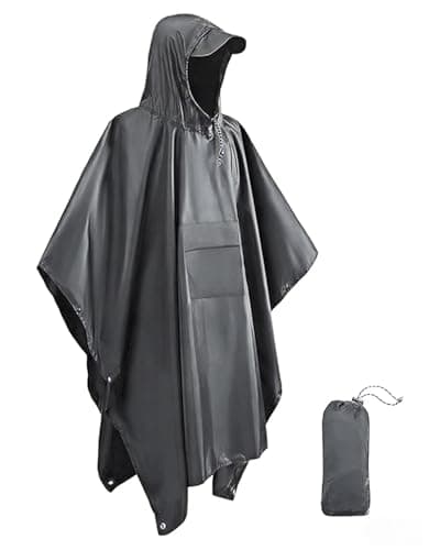 Victoper Waterproof Poncho Adult, Lightweight Reusable Raincoat for Outdoor Hiking Camping Cycling Traveling with Emergency Grommet Corners Grey