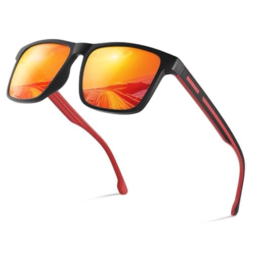 Neusaro Men's Polarised Sunglasses, Rectangular UV Driving Shades red