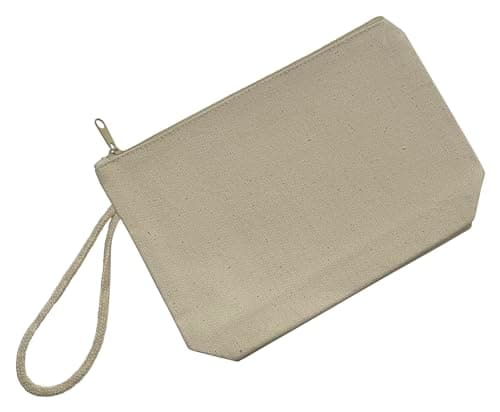 Plain 100% Cotton Canvas Multi-Purpose Wash, Toiletry, Cosmetic, Make Up Bag, Pencil, Stationary, School, Arts & Crafts Case Bag with Handle Loop – Natural Off White - Pack of 1 — view 2