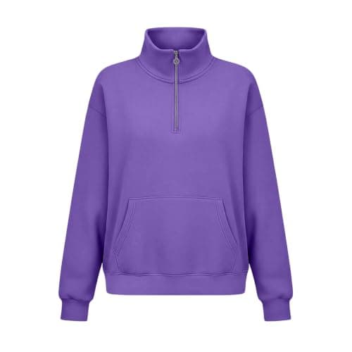 Keepink Womens Quarter Zip Jumpers UK Ladies Oversized Sweatshirts Pocket — view 5