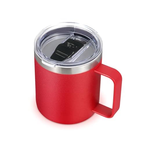 Volhoply 14oz Insulated Stainless Steel Coffee Mug with Leakproof Lid,Double Wall Vacuum Travel Coffee Cup with Handle,Reusable Metal Tumbler,Camping Mugs Keep Hot&Cold,Christmas Gifts(Red,1)