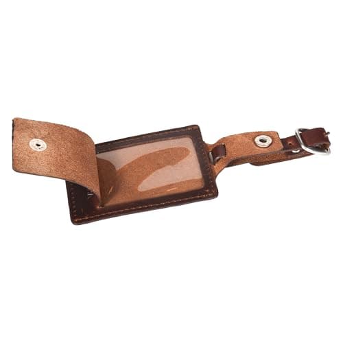 Sassora Genuine Leather Luggage Tag for Suitcases & Bags | Name ID Card Holder with Secure Buckle Strap & Privacy Flap | Travel Identifier for Men & Women (Dark Brown) — view 2