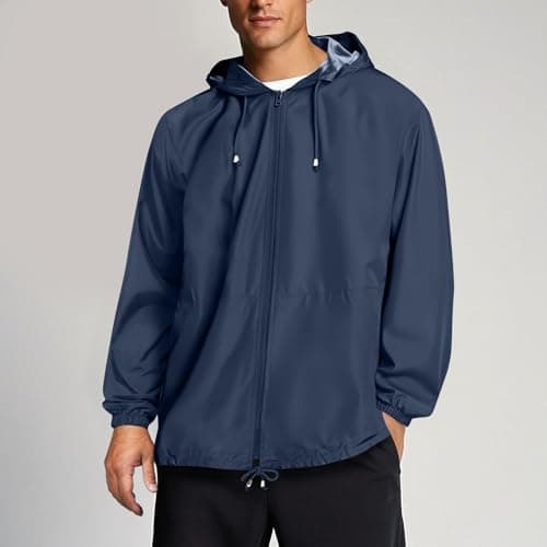 Waterproof Jacket Men Lightweight Packable Raincoat With Pockets Breathable Windproof Rain Coat Casual Softshell Hiking Cycling Outdoor Clothes Navy 3XL — view 2