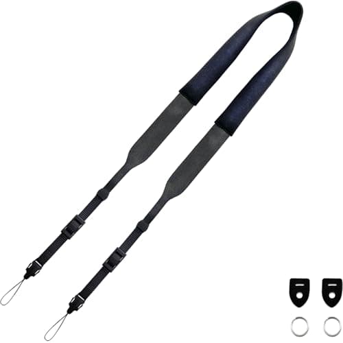 Camera Neck Straps Thin,Small Compact Camera Strap,Binoculars Strap with Quick Release Buckle,Washable,Soft Padding,Black