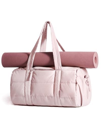 bagsmart Gym Bag for Women Puffy Yoga Mat Travel Weekender Duffle Bag, Pink