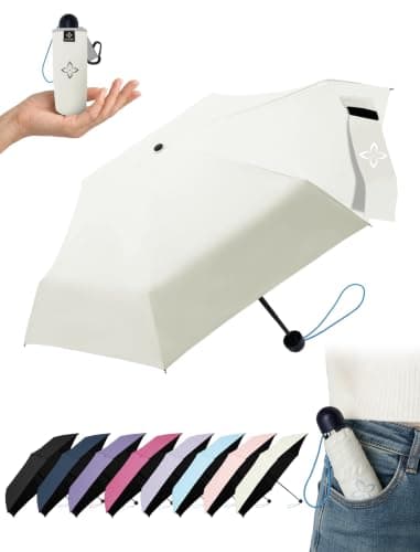 LILAC Mini Compact Folding Umbrella, Travel Pocket Rain Sun UPF 100+ UV