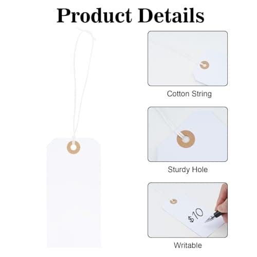 jijAcraft 120x60mm Large Tags with String: 100Pcs Pre-Attached Luggage Tags — view 4