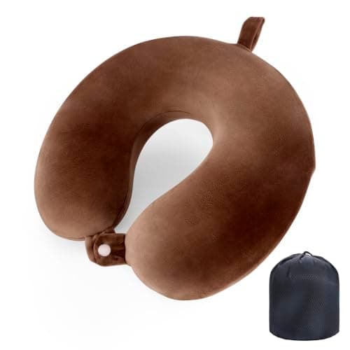 WENGX Travel Pillow Neck Pillow Memory Foam Travel Pillows Head Support Cushion for Airplane Train Car Office Travel Essential Flight Pillows for a Long Hauls Sleeping Rest (Brown)