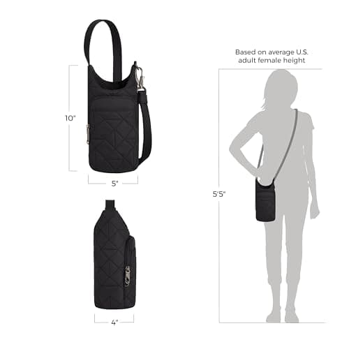 Travelon Anti-Theft Boho Insulated Water Bottle Tote, Black, One Size, Anti-Theft Boho Insulated Water Bottle Tote — view 4