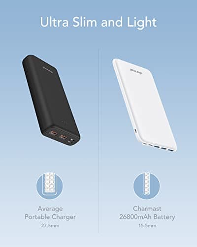 Charmast 26800mAh Power Bank, Portable Charger USB C Powerbank Ultra Slim Battery with 3 Input and 4 Output Compatible with iPhone Samsung Huawei Xiaomi Honor Smartphone Tablet (White) — view 3