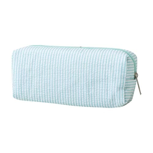 Pencil Case for Girls, Seersucker Striped Pen Bag Aesthetic Cute Stationery Pouch Large Capacity Multifunctional Design for Travel Storage Blu