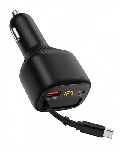 HOWDCHENG 78W Retractable Car Charger, USB-C Car Charger with Cable, Cigarette Lighter Splitter, Voltage Display. Car Accessories for Men Women, for iPhone 17 16 15 14 13,Galaxy, Pixel