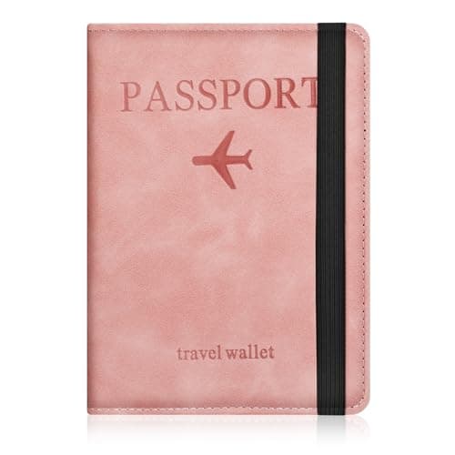 AOOSU Passport Holder Cover, PU Leather Passport Cover with RFID Blocking Travel Wallet, Portable Universal Travel Wallet Case Organiser for Money, Boarding Passes, Credit Cards Pink