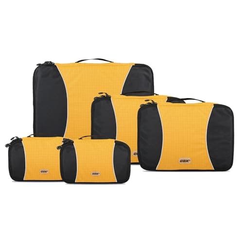 GOX Premium 5-Piece Packing Cubes Set for Travel, Lightweight Durable Luggage Organizer Bags with Double Zipper Mesh Top, 1 Large 2 Medium 2 Small, Nylon, Space-Saving Suitcase Storage (Yellow)