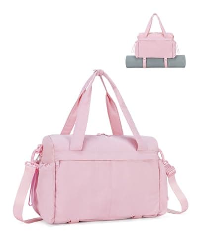 Small Gym Bag Womens with Yoga Mat Holder and Wet Compartment, Puffer Pink