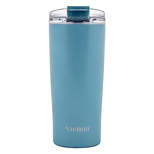 Kichna Brewer Travel Coffee Tumbler with Flip Lid Lock | Double Walled Stainless Steel Vacuum Travel Mug | BPA Free Lid Leak & Spill Proof | Keep Cold for 14Hrs or Hot for 3Hrs 550ml - Powder Blue