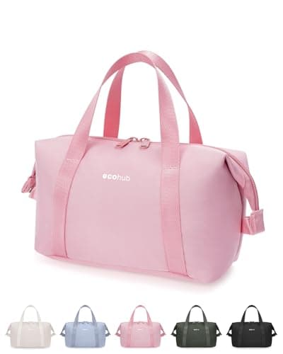 ECOHUB Travel Wash Bag for Women, Water-Resistant Toiletry Bag with Wide-Open, Makeup Cosmetic Organizer for Toiletries Accessories, Recycled Saving Bag for Full-Sized Container, Pink