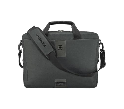 Wenger MX ECO Brief 16-Inch Laptop Bag – Recycled Materials, Padded Laptop Compartment, Spacious Organiser Pockets, Reinforced Handles, Padded Shoulder Strap, Professional Charcoal Design