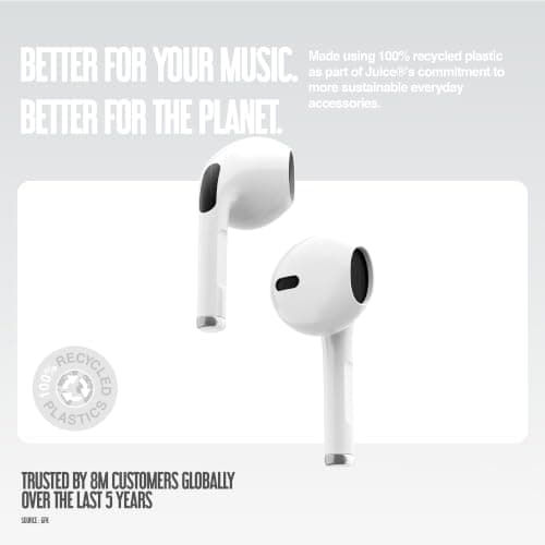 Juice Pick 'N' Mix Wireless Earphones – Bluetooth Earbuds with Charging Case, USB-C Cable, Touch Controls, 20H Playtime, 10m Range – White — view 6