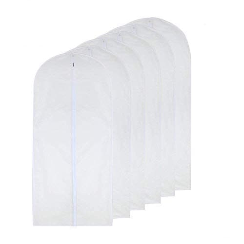 HomeClean Garment Bag Clear 60 x 100cm(24'' x 40'') Suit Bag Moth Proof Garment Bags White Breathable Full Zipper Dust Cover for Suit Dance Clothes Closet Pack of 6