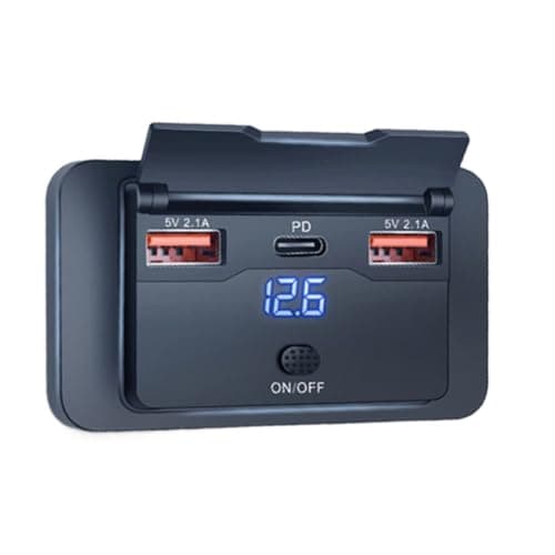 Hoppipola 3 Port USB Charging Port Panel Dustproof Flip Cover for RV Boat Truck Camper 12-24V Marine Grade Charger Module Black — view 3