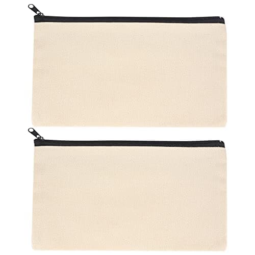 2 Pcs Canvas Makeup Bags, Canvas Pencil Pouch Bags with Zipper, Blank DIY Craft Make Up Cosmetic Pouches Bags Cases for Travel Craft School Toiletry Bags Pouches - White