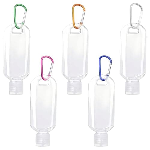 HuaaxtLang 5PCS Hand Sanitiser with Clip,50ml Travel Bottles for Toiletries,Portable Plastic Leakproof Squeeze Bottles Kits with Flip Cap for Home Office Outdoor