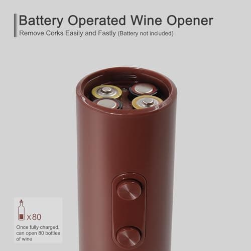 ELMWAY VinoLux Series Electric Wine Opener – Battery Operated Corkscrew with Easy Two-Button Operation & Foil Cutter, Portable Design for Home Use or Parties (Red) — view 3