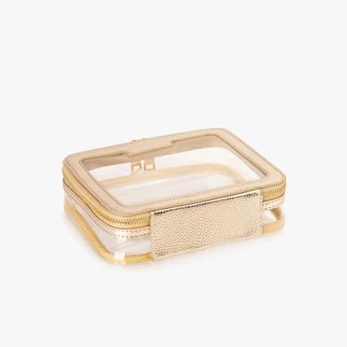 Vegan Leather Gold Toiletry Organizer - Clear PVC Zippered Cosmetic Bag for Travel & Bathroom - Men & Women — view 4