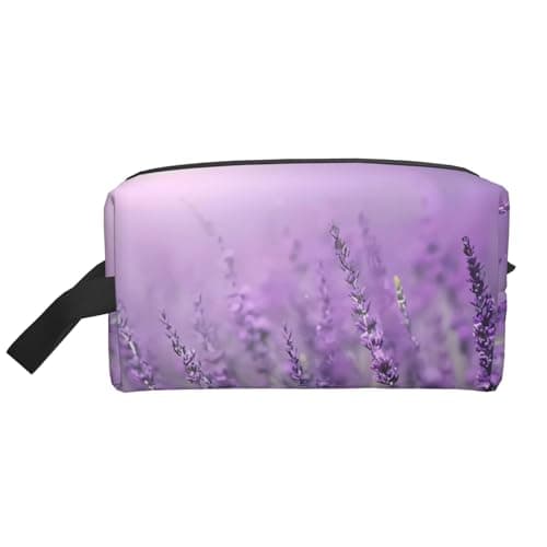 JaoXer Large Travel Cosmetic Bag â€“ Reusable Romantic Purple Lavender Print Dopp Kit for Toiletries, Portable Organizer for Men and Women, White, One Size