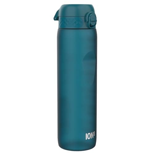 ION8 1 Litre Water Bottle with Times to Drink, Leak Proof, Flip Lid, Carry Handle, Dishwasher Safe, BPA Free, Soft Touch Contoured Grip, Ideal for Gym, Health and Fitness, 32 oz, Deep Teal