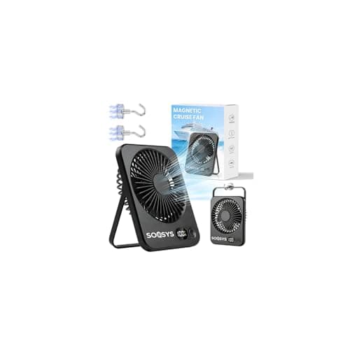 SOQSYS Cruise Approved Fan with 4000mAh Battery, Portable Fan for Cruise Magnetic Hook Included to Hang on Cabin Walls, 5-Speed Tavel Fan for Hotel Bedside Sleeping Cruise Ship Essentials