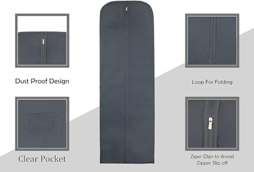 Wedcova Dress Bag | Hanging Garment Bags | Full Length Travel Covers | Wedding Long Clothes Storage Cover with Zipper for Women | 72 Inch (182cm) | Pack of 1 | Grey — view 2