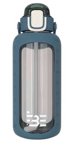 Be-Active Glass Water Bottle 2.2 Litre with Times to Drink - Borosilicate Glass – Motivational bottles - BPA Free (Blue) — view 5