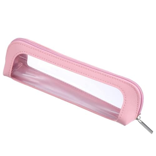 Small Clear Makeup Bag, PU Leather Travel Makeup Brush Bag Portable Transparent Waterproof Cosmetic Organizer Pouch with Zipper for Women Home Travel Office Cosmetic Storage (Pink)
