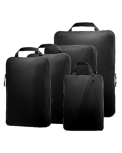 OrgaWise Extra Large Compression Packing Organiser 5/6 Set Cube Suitcase Storage Organizer Bag Expandable Packing Divider Pouch for Packing (Black 5set)