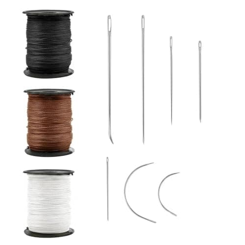 3 Pcs Heavy Duty Nylon Thread and Needle Kit, Strong Sewing Thread with 7 Large Eyes and Hand-Sewn Stitches for DIY Leather Hand Stitching, Canvas Repair, Upholstery, Carpet, Luggage, Outdoor Awnings