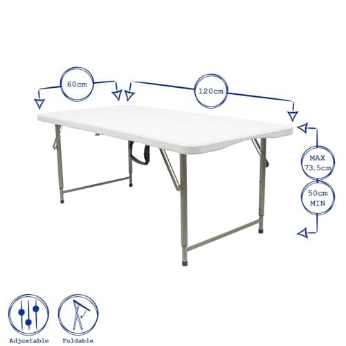 Harbour Housewares Rectangle Folding Trestle Table - 120cm (4ft) - White - Height Adjustable Outdoor Folding Table for Picnic, BBQ, Garden, Camping, Wedding — view 4