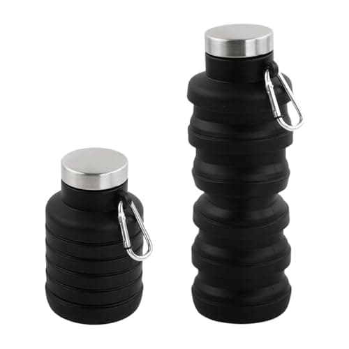 FooYee Collapsible Silicone Water Bottle 500ml, Black Foldable Portable Travel Mug, Reusable BPA Free Folding Water Cup for Outdoor Camping, Hiking, Picnic and Travel
