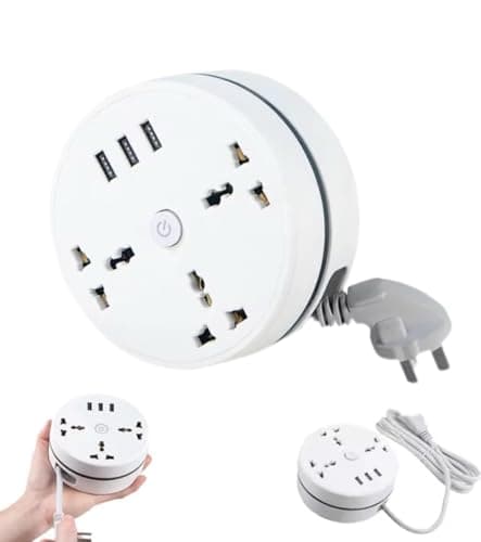 Universal Power Strip,Retractable Portable Power Strips,with 3 Outlets 3 USB Ports,Small Portable Desk Charging for Office, Travel (9.2ft)