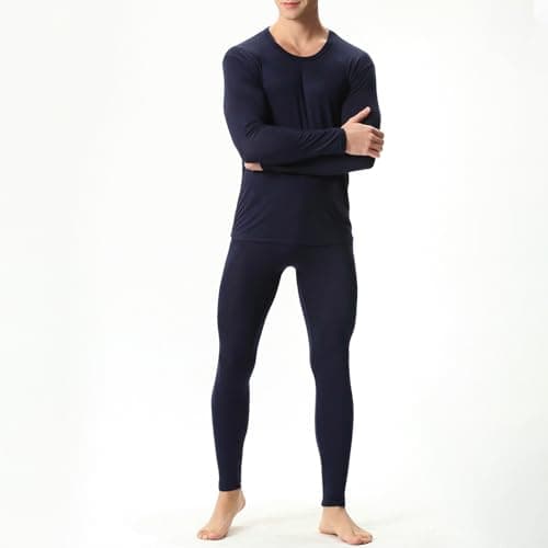 Men's Thermal Underwear Set Fleece Lined Base Layer,Winter Warm Long Sleeve T Shirts and Pants for Cold Weather Protection with Comfort Stretch Fit and Moisture Wicking (Dark Blue, XXXXXXL) — view 4