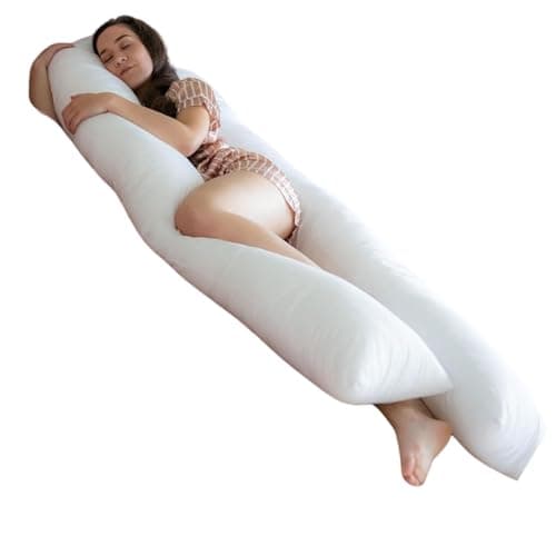 Bedding Home White 12Ft U Shaped Pregnancy Pillow | C Shaped Cuddle Cushion Full Body Long Pillow for Pregnant Women | Hollow Fiber Maternity Support Pillows (12ft, White)