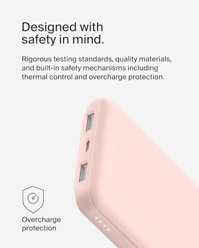 Belkin 10000mAh portable power bank, 10K USB-C portable charger with 1 USB-C port and 2 USB-A ports, battery pack for up to 15W charging for iPhone, Samsung Galaxy, AirPods, iPad, and more - Rose Gold — view 2