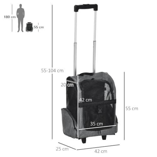 PawHut 2 in 1 Dog Backpack and Trolley, Pet Travel Backpack, Grey — view 3