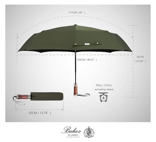 Balios Folding Umbrella Lux Hardwood Handle Auto Open Close Olive Green — view 4
