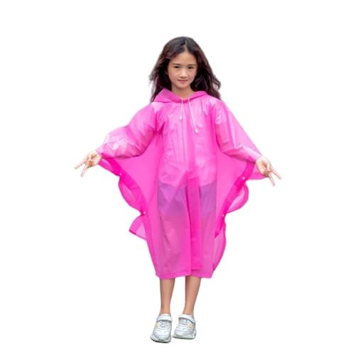 flintronic Kids Waterproof Rain Poncho, Kids Portable Raincoat Rain, Reusable EVA Raincoat for Girls Boys, Lightweight Rainwear Children with Hood and Buttons, for School Outdoor Travel Hiking