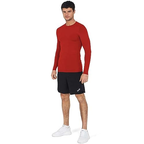 PowerLayer Kids Base Layer Long Sleeve Compression Shirt. Lightweight and Moisture Wicking Thermal Top for Football, Rugby, Soccer and Gym for Boys - Red, 10-12 Years (Boys Large) — view 2